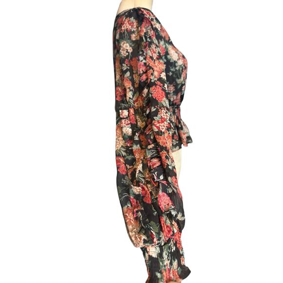 Express black red floral long sleeves blouse size XS - Picture 15 of 16